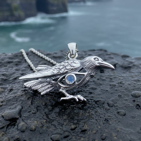 Load image into Gallery viewer, Raven Necklace, Wiccan Jewelry, Crow Pendant, Black Bird Pendant, Bird Jewelry, Pagan Jewelry, Nature Lover, Poe Jewelry, Gothic Jewelry
