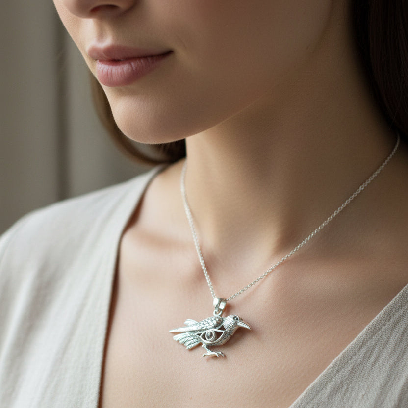 Raven Necklace, Wiccan Jewelry, Crow Pendant, Black Bird Pendant, Bird Jewelry, Pagan Jewelry, Nature Lover, Poe Jewelry, Gothic Jewelry