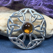 Load image into Gallery viewer, Amber Celtic Knot Brooch 04
