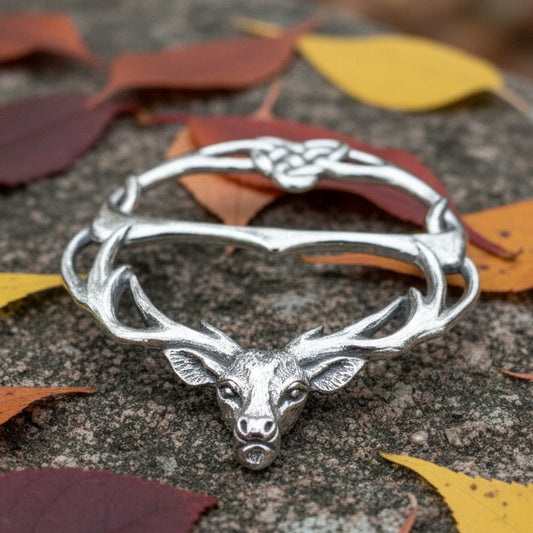 Woodland Stag Pewter Scarf Ring - Handmade in England