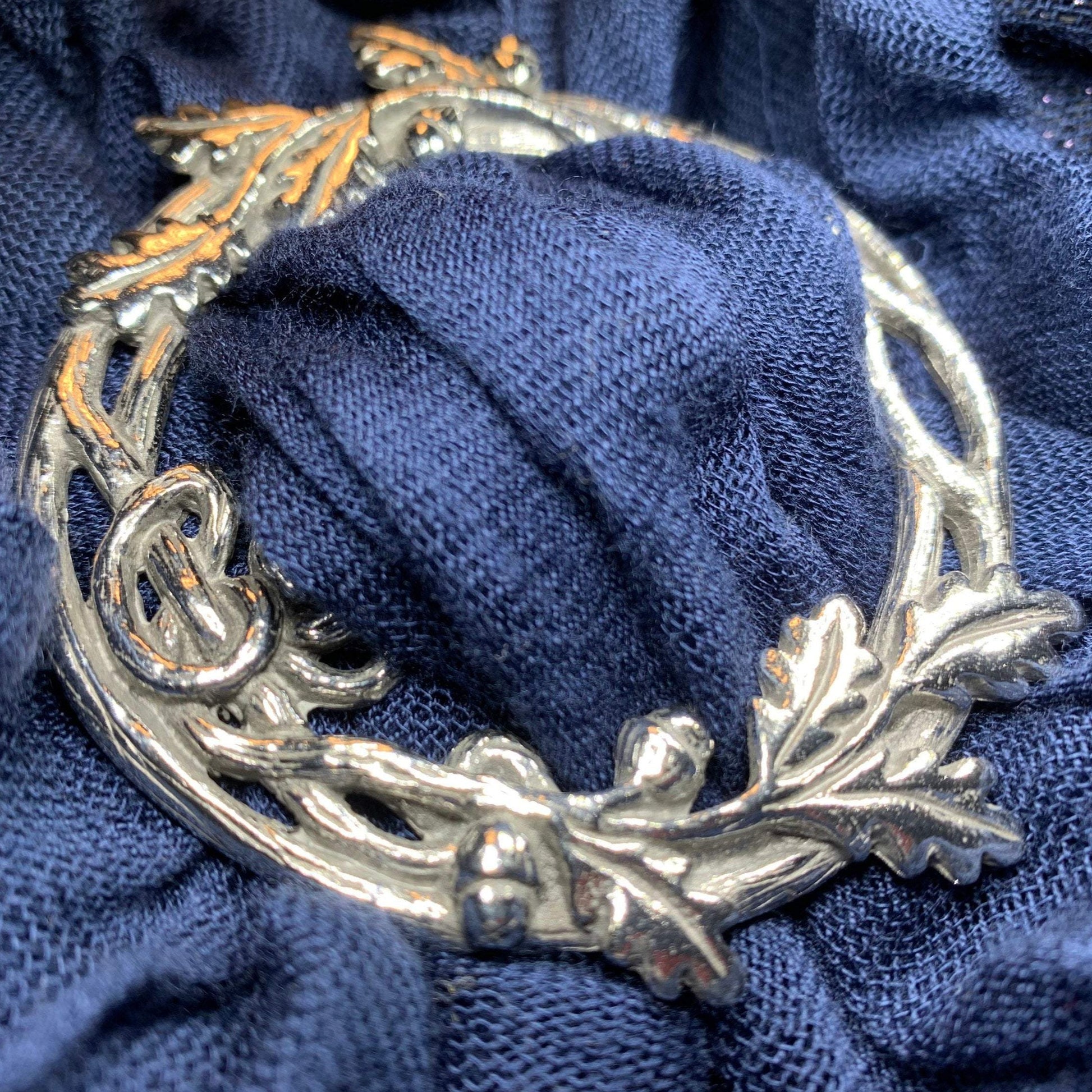 Pewter Oak Leaf & Acorn Scarf Ring - Handmade in England — view 6
