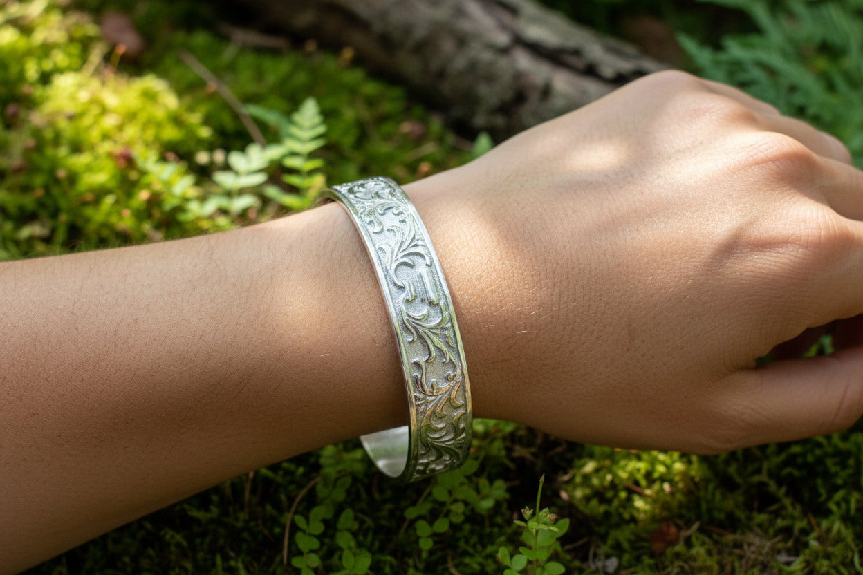 Baroque Pewter Cuff Bracelet - Handmade in Scotland — view 10