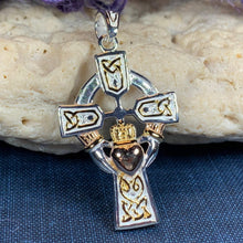 Load image into Gallery viewer, Tri-Color Claddagh Cross Necklace
