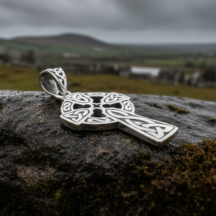 Dungloe Celtic Cross Necklace in Sterling Silver — view 5