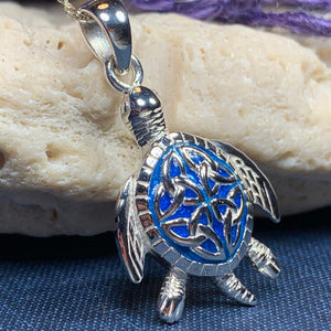 Blue Celtic Turtle Necklace