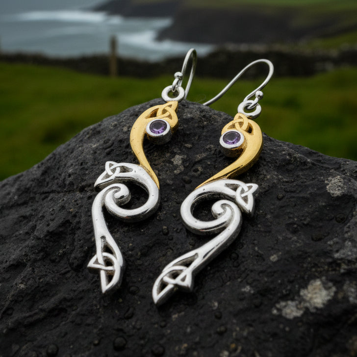 Mystic Dreamer Trinity Knot Earrings with Amethysts
