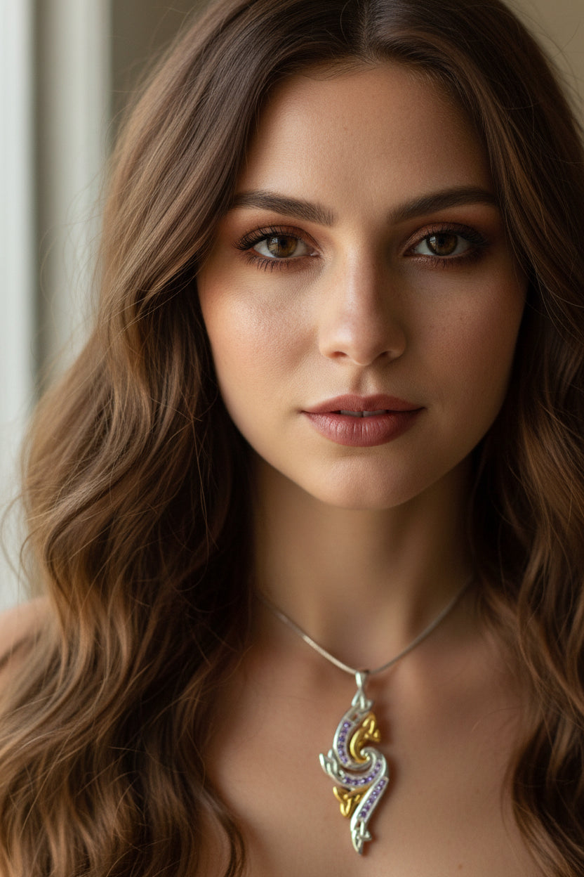 Mystic Trinity Knot Necklace, Irish Jewelry, Celtic Jewelry, Celtic Knot Jewelry, Amethyst Jewelry, Anniversary Gift, Scotland Jewelry