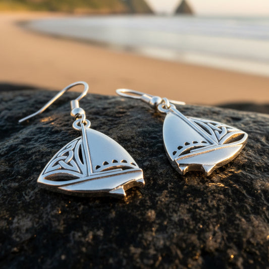 Celtic Sailboat Earrings, Nautical Jewelry, Ship Jewelry, Sailing Jewelry, Beach Jewelry, Ocean Jewelry, Anniversary Gift, Wife Gift