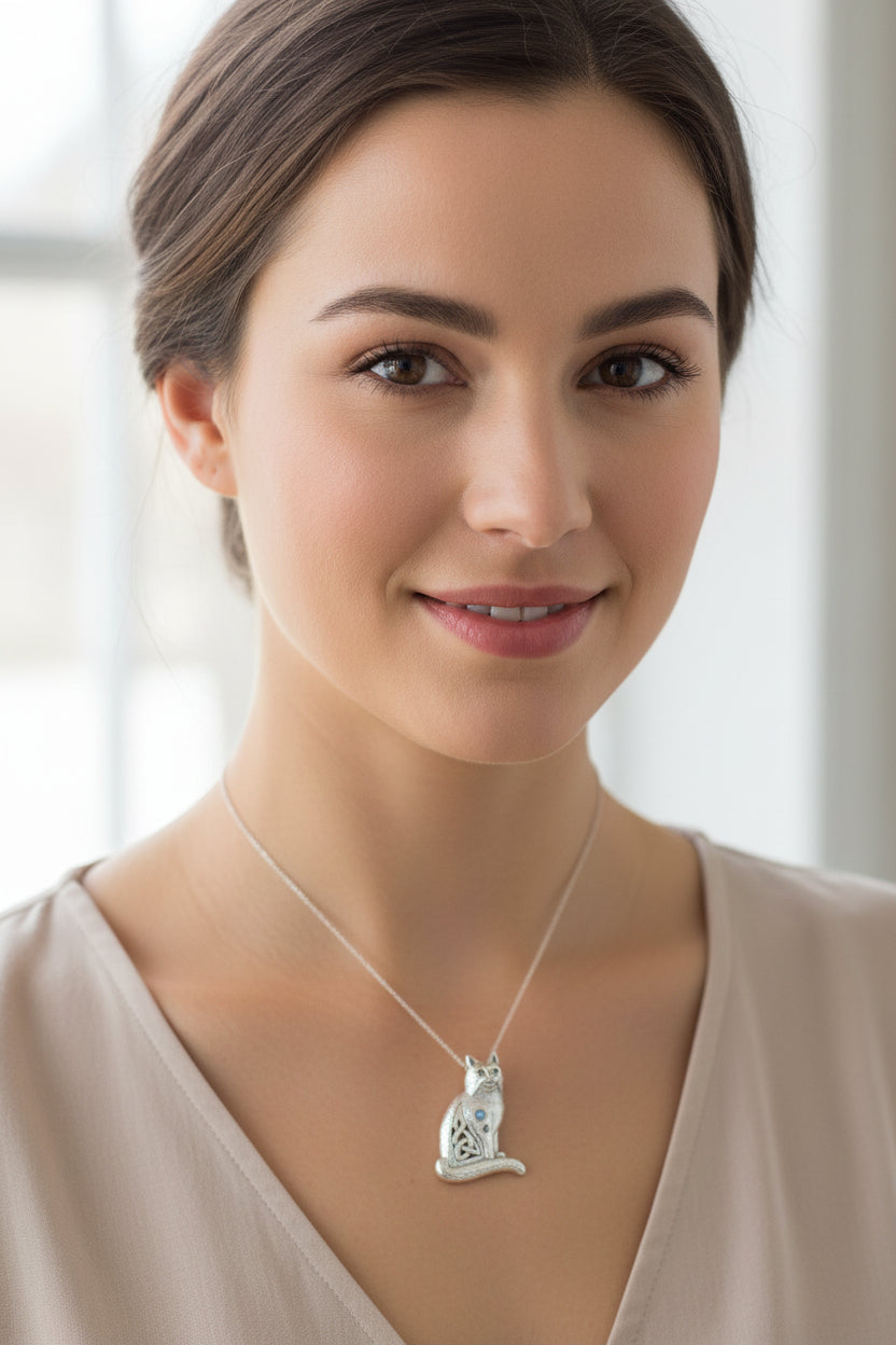 Salem Celtic Cat Necklace in Sterling Silver — view 4