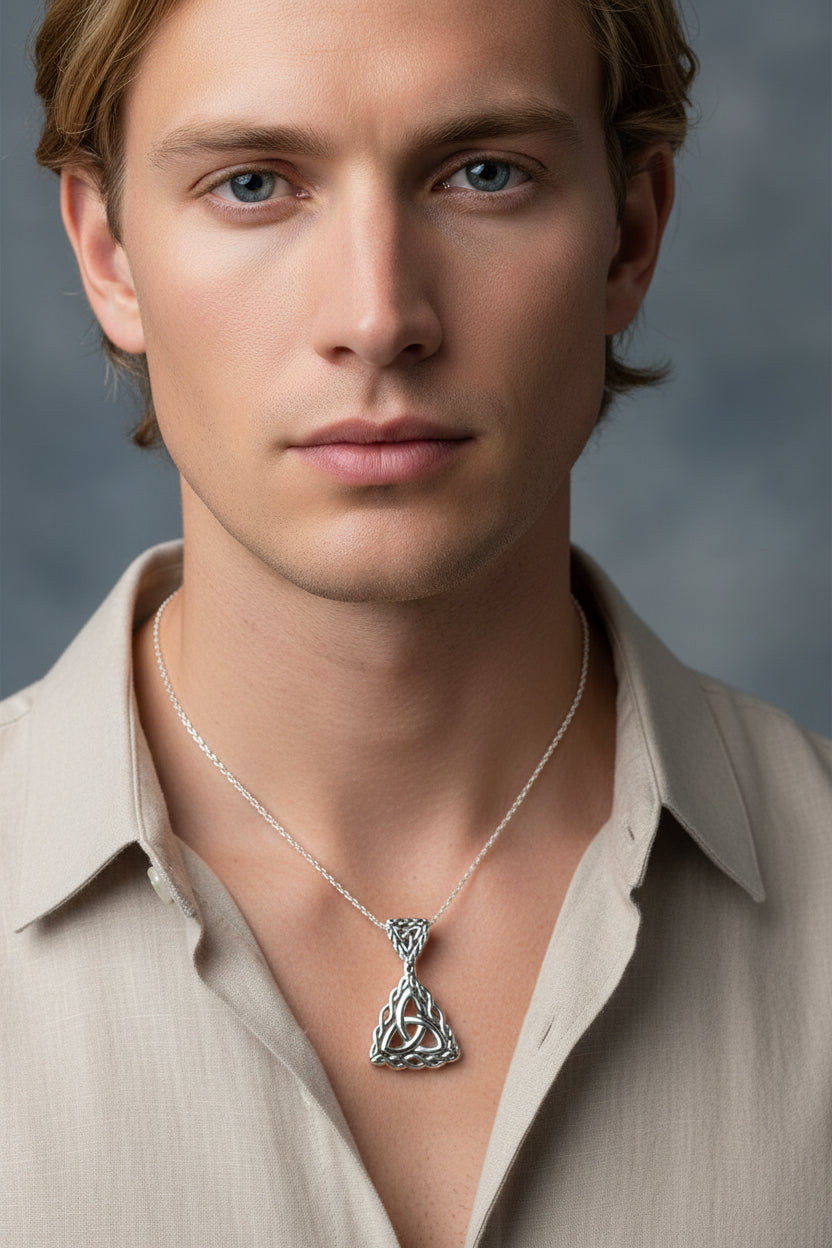 Naomh Celtic Trinity Knot Necklace in Sterling Silver — view 5