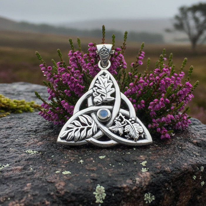 Oak Ash Thorn Trinity Knot Necklace in Sterling Silver