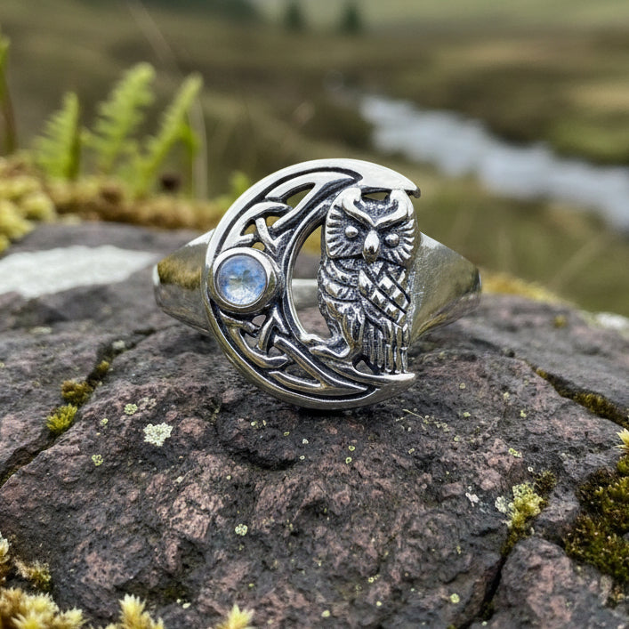 Celtic Owl Moon Ring with Moonstone — view 7
