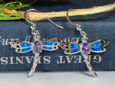 Load image into Gallery viewer, Dragonfly Earrings, Nature Jewelry, Opal Jewelry, Mom Gift, Sister Gift, Outlander Jewelry, Inspirational Gift, Anniversary Gift, Wife Gift
