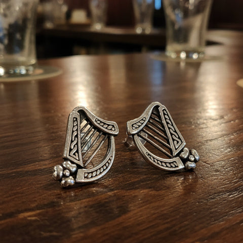 Load image into Gallery viewer, Cian Irish Harp Post Earrings in Sterling Silver
