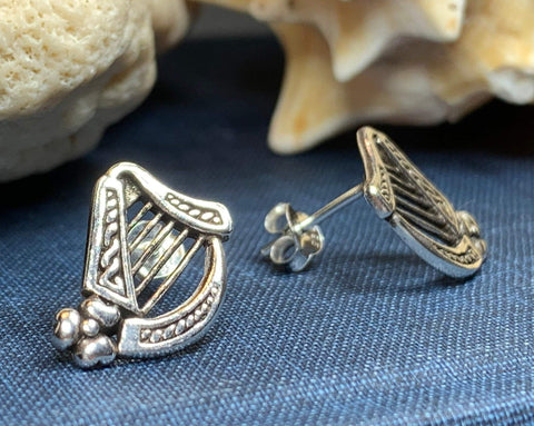 Load image into Gallery viewer, Cian Irish Harp Post Earrings in Sterling Silver
