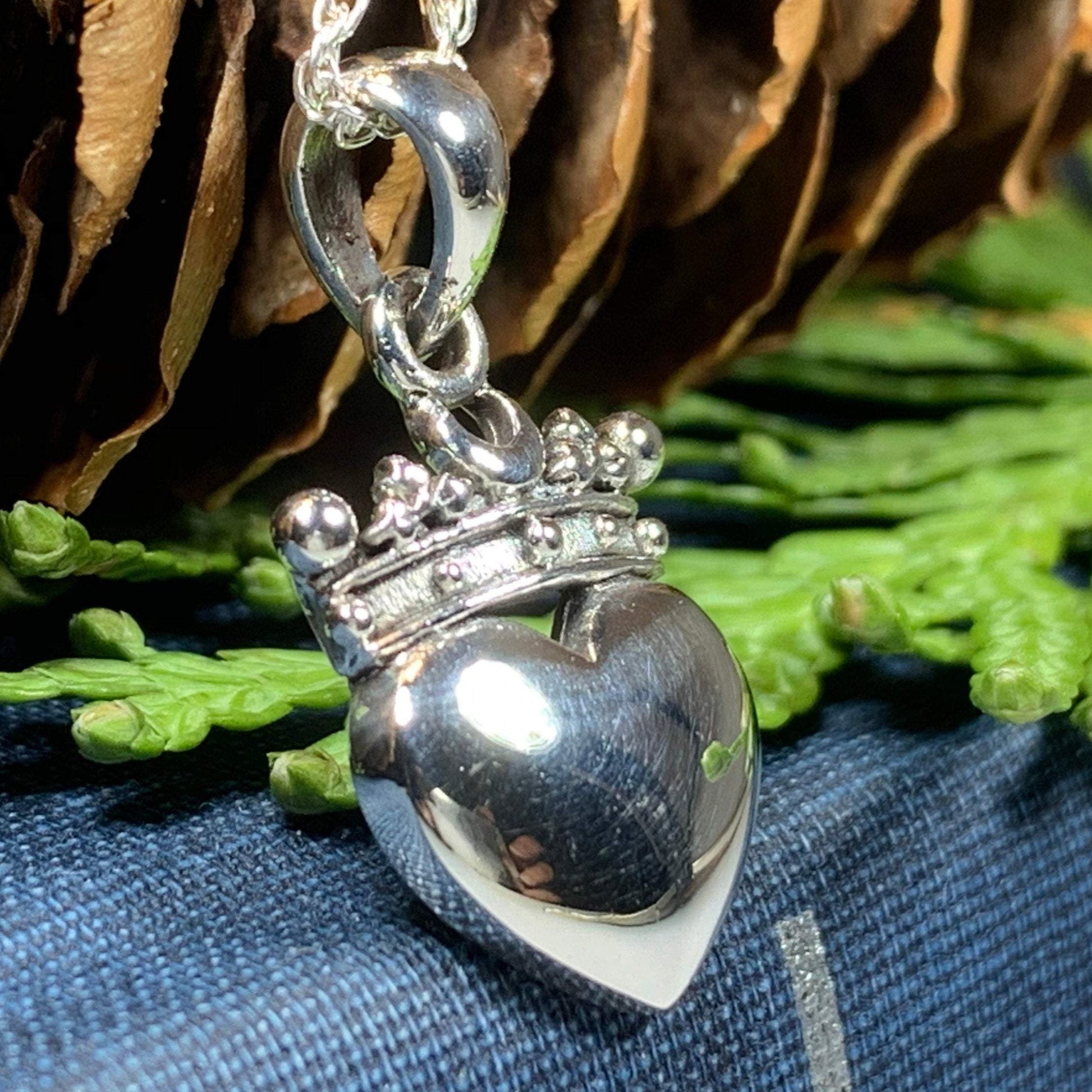 Traditional Irish Claddagh necklace symbolizing love, loyalty and friendship. Sterling silver Irish jewelry Celtic Crystal Designs