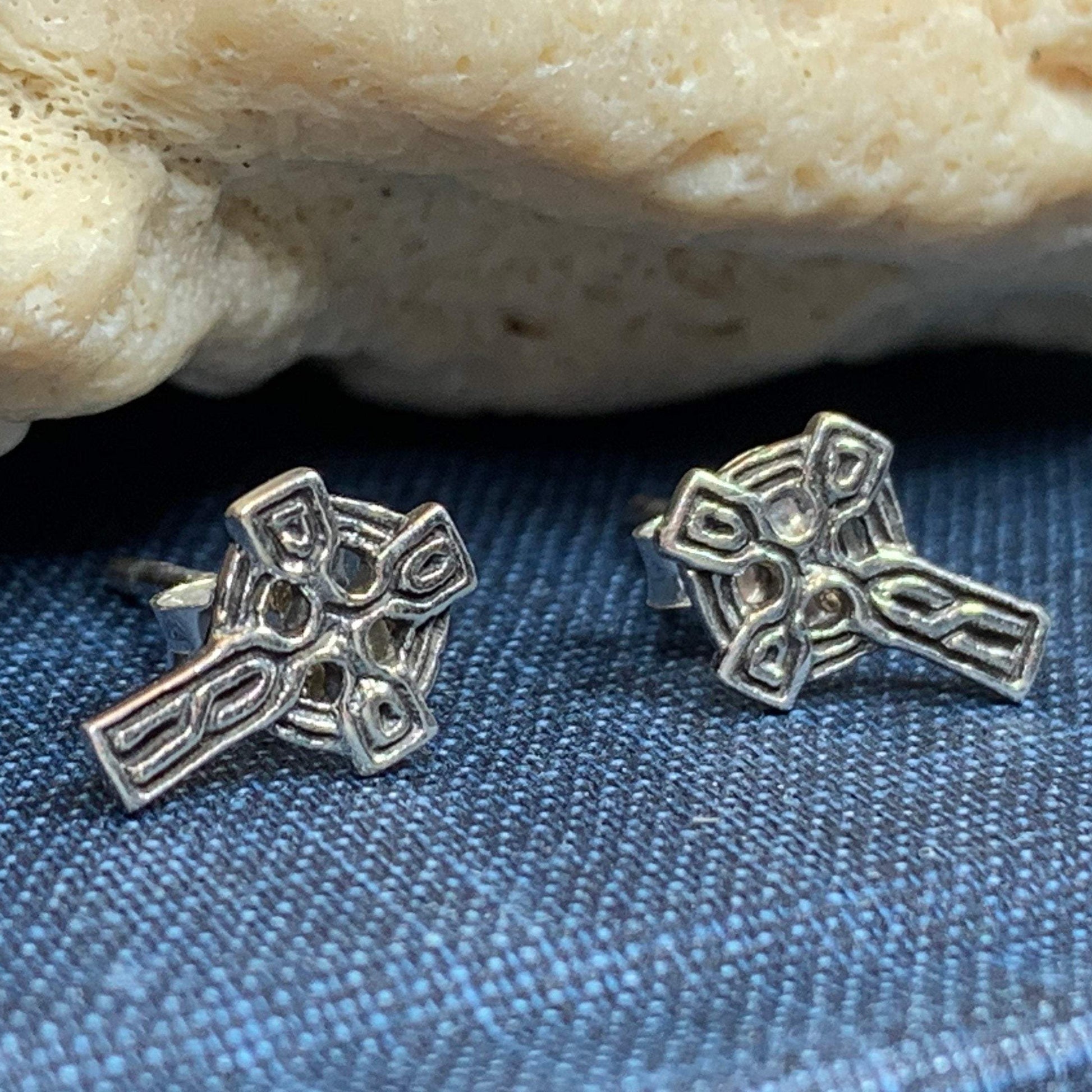 Celtic Cross Stud Earrings in Sterling Silver — view 6