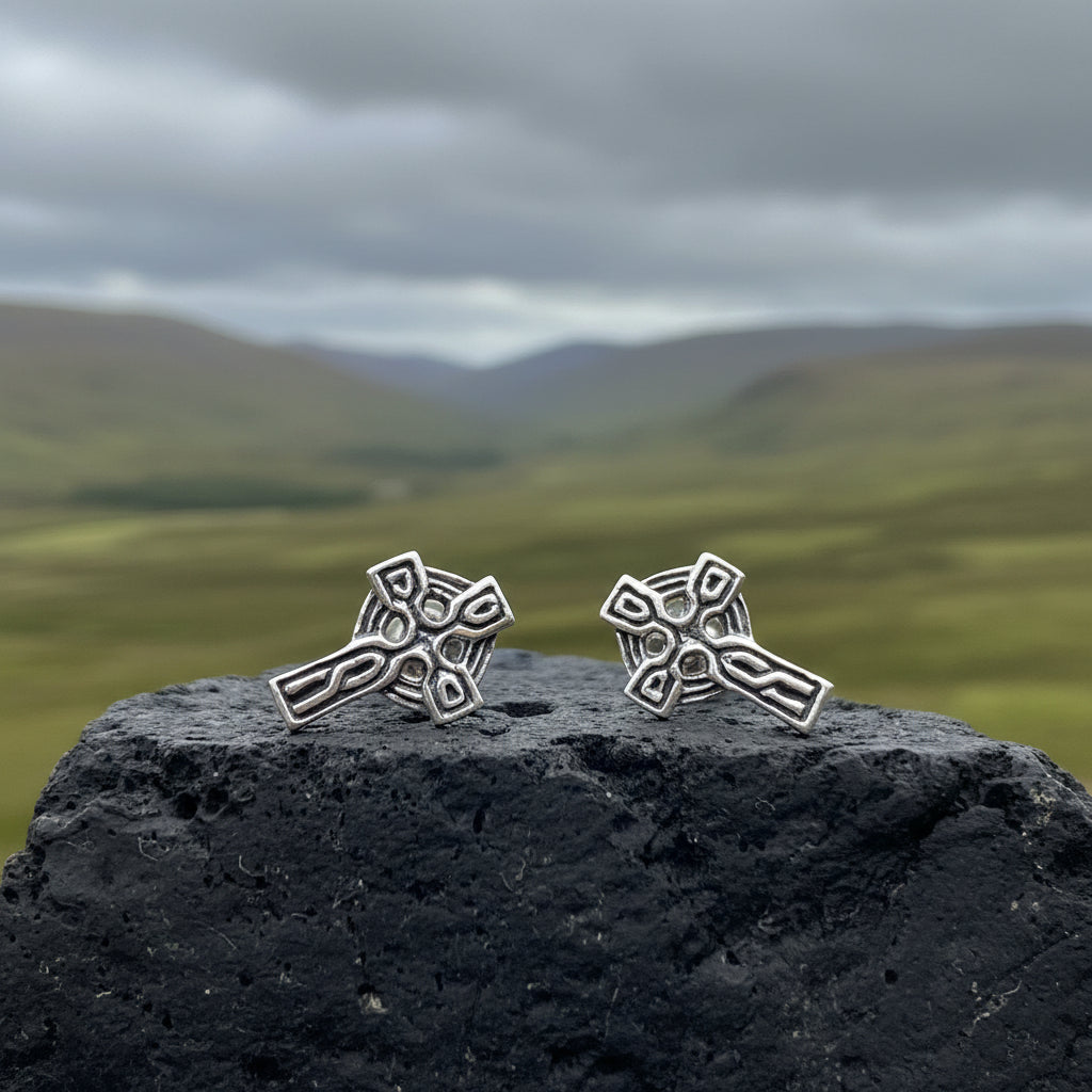 Celtic Cross Stud Earrings in Sterling Silver — view 5
