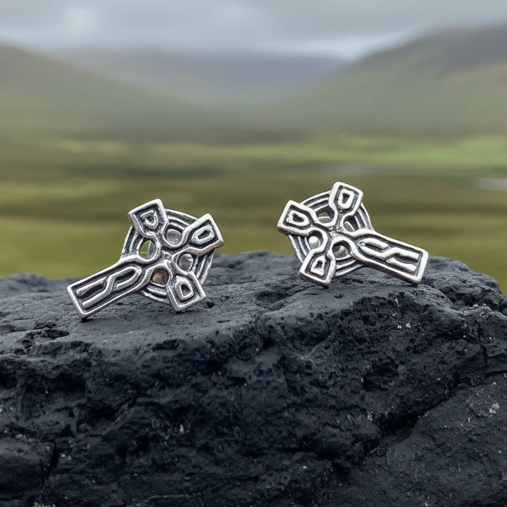 Celtic Cross Stud Earrings in Sterling Silver