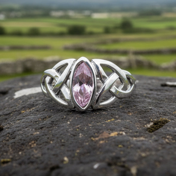 Pink Celtic Trinity Knot Ring in Sterling Silver