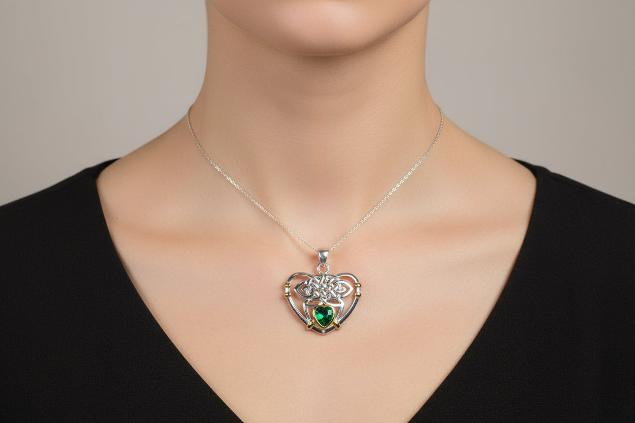 Celtic Embrace Heart Necklace in Sterling Silver — view 10
