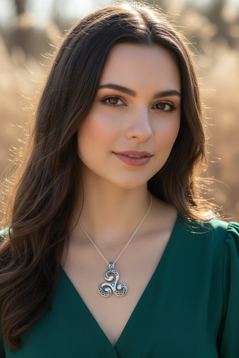 Celtic Triskele Necklace in Sterling Silver