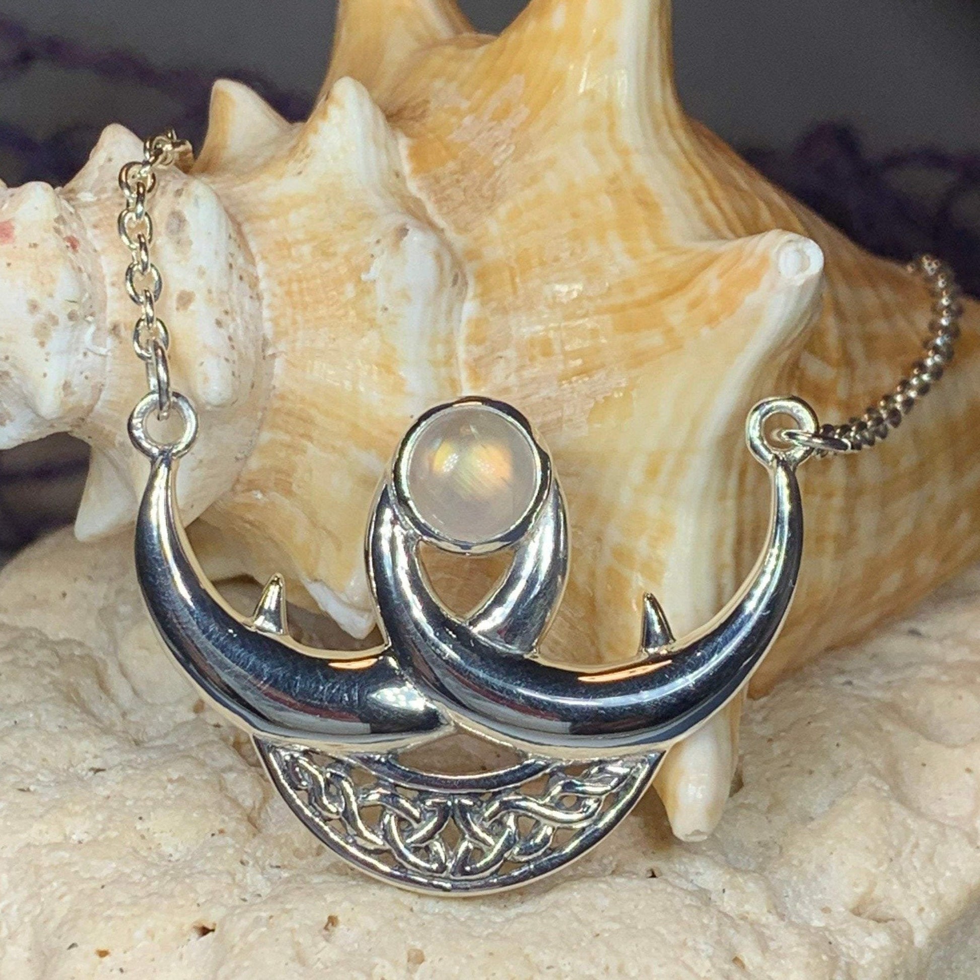 Beauty of Triple Moon Celtic Necklace in Sterling Silver — view 9