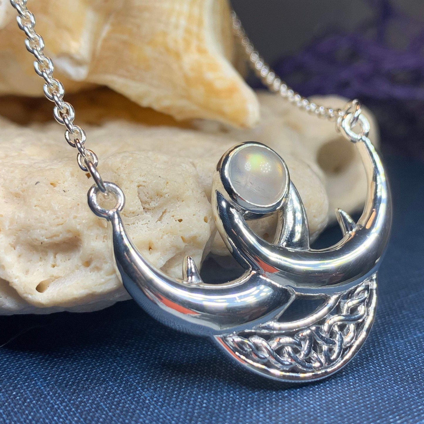 Beauty of Triple Moon Celtic Necklace in Sterling Silver — view 10