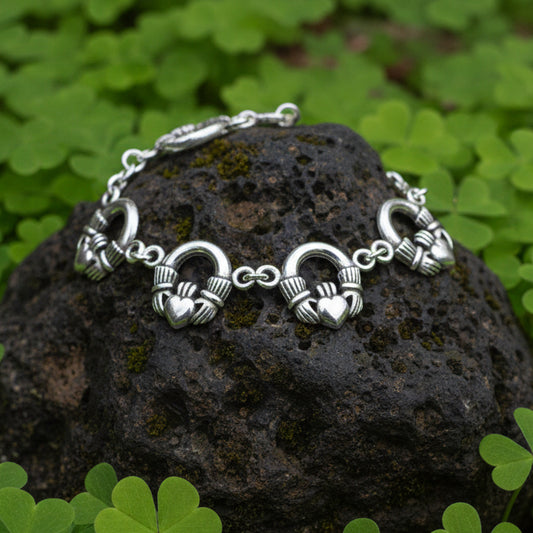 Fianna Irish Claddagh Bracelet in Sterling Silver