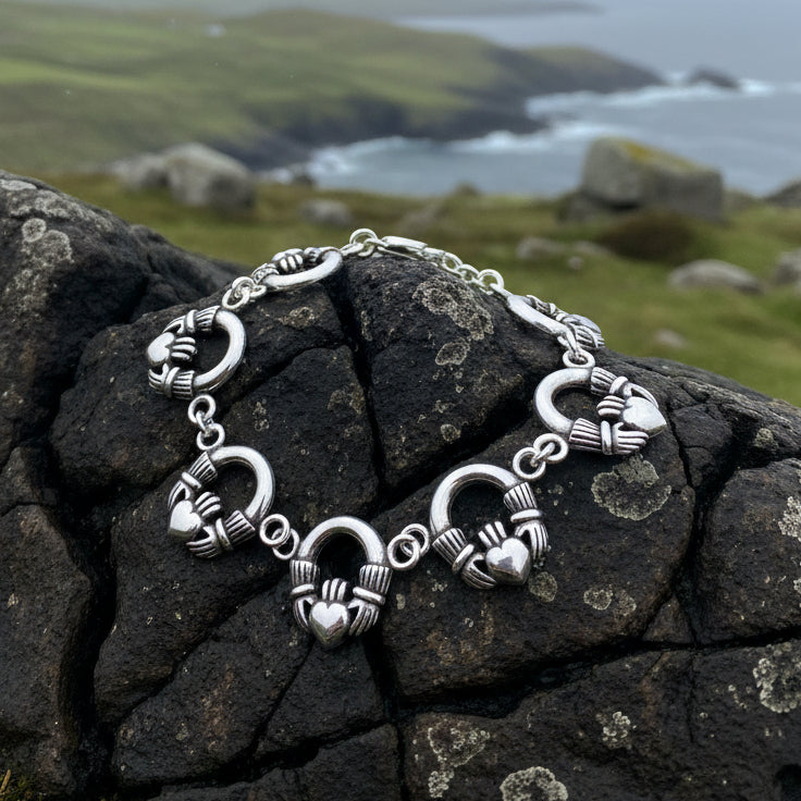 Fianna Irish Claddagh Bracelet in Sterling Silver — view 5