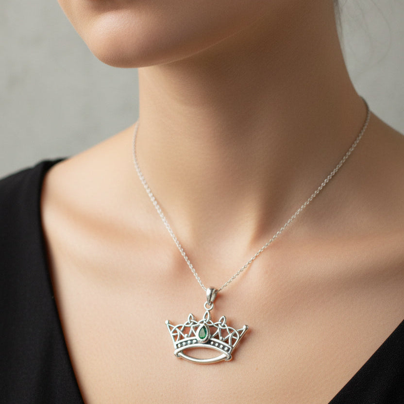 Celtic Irish Princess Crown Necklace in Sterling Silver