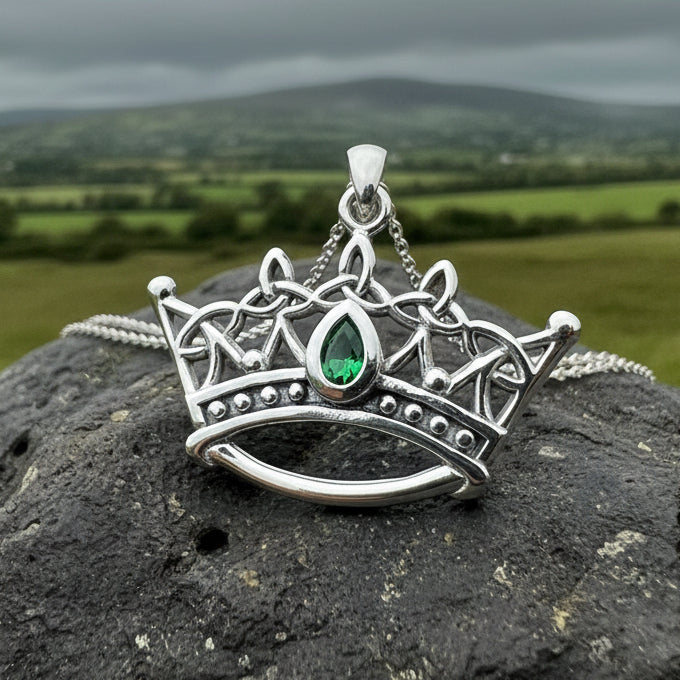 Celtic Irish Princess Crown Necklace in Sterling Silver