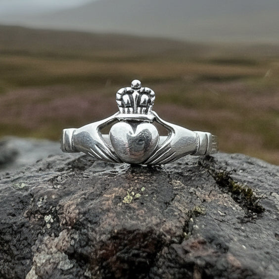 Traditional Irish Claddagh ring symbolizing love, loyalty and friendship. Sterling silver Irish jewelry Celtic Crystal Designs