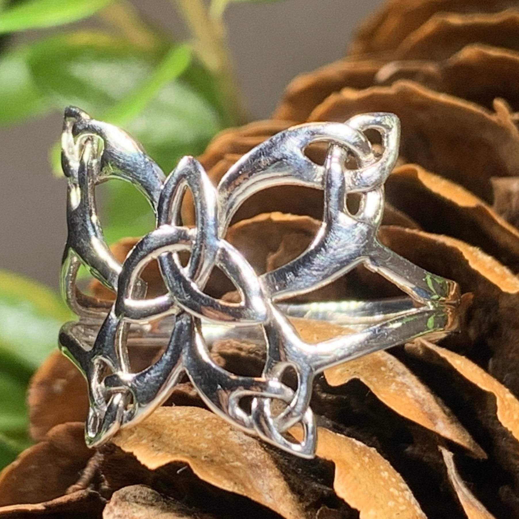 Sterling Silver Celtic Knot Butterfly Ring - Triquetra Trinity Design, Sizes 6-10