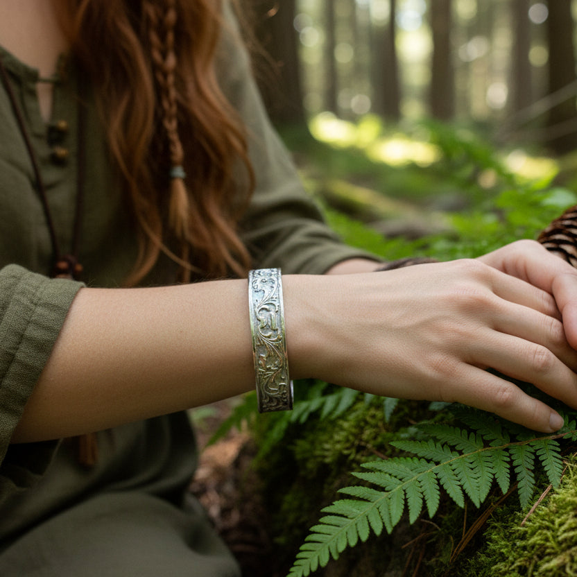 Baroque Pewter Cuff Bracelet - Handmade in Scotland — view 6