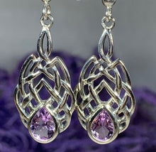 Load image into Gallery viewer, Sterling Silver earrings features traditional Celtic designs symbolizing love and friendship. Perfect gift for Celtic heritage.
