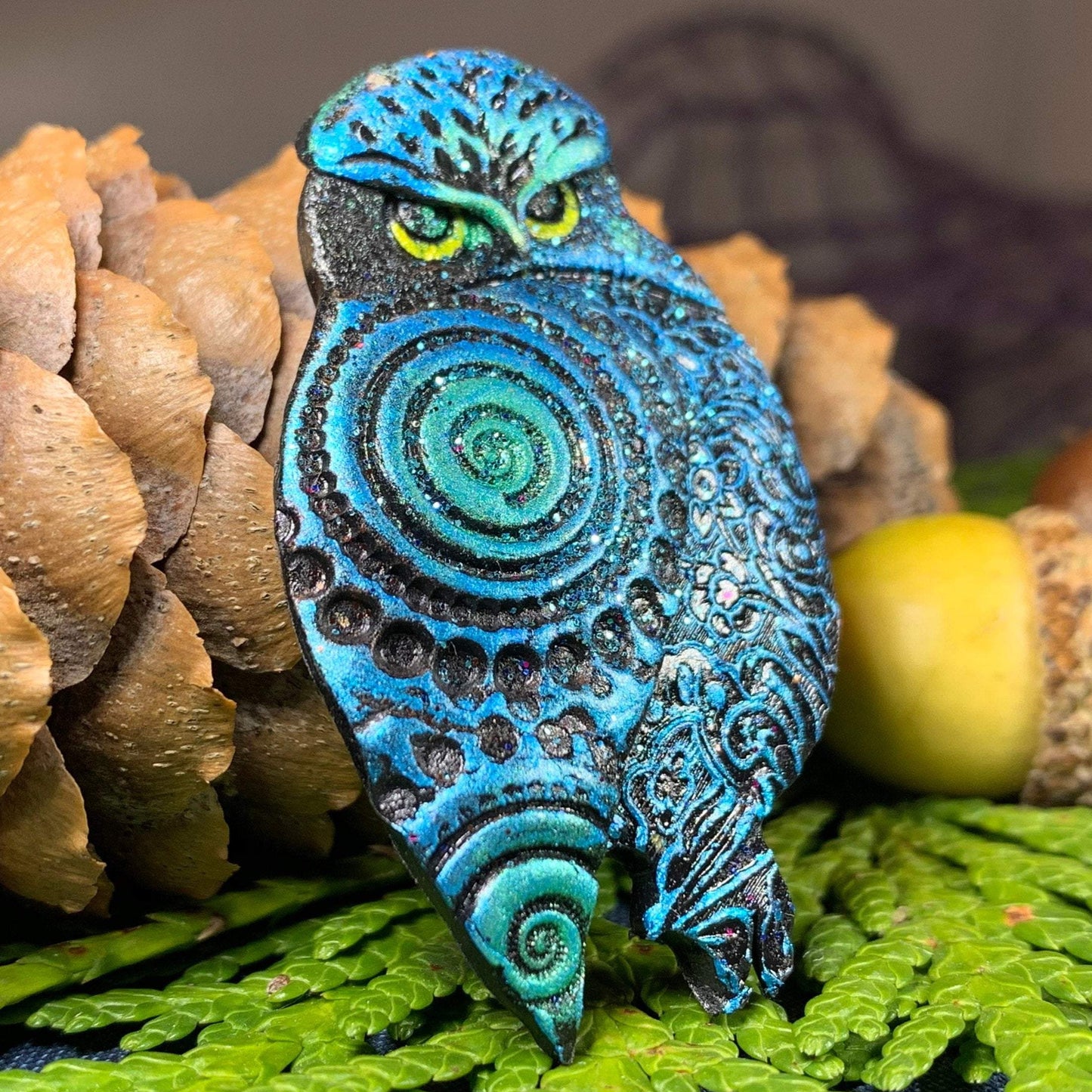 Magical Owl Brooch - Handmade in Scotland — view 2