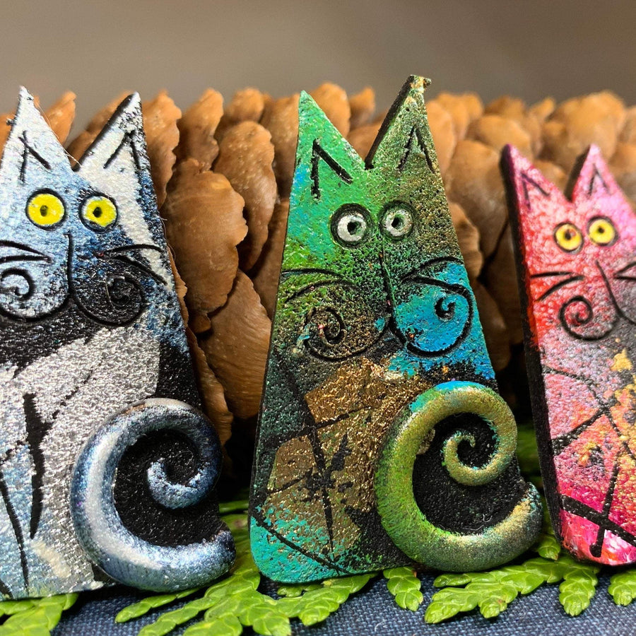 Whimsical Sitting Cat Brooch - Handmade in Scotland