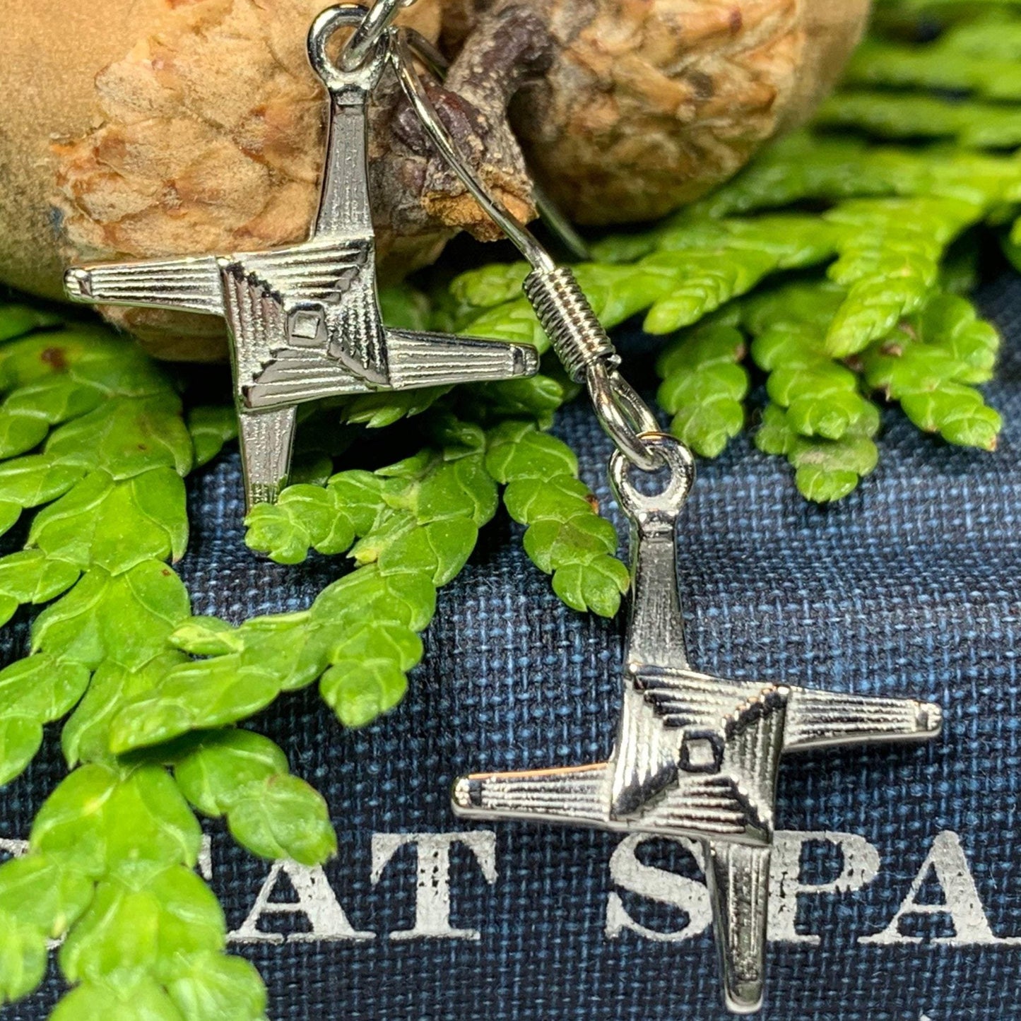 Pewter Saint Brigid's Cross Earrings — view 3