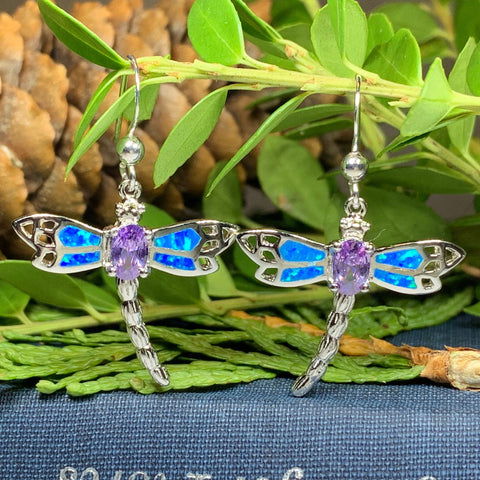 Load image into Gallery viewer, Dragonfly Earrings, Nature Jewelry, Opal Jewelry, Mom Gift, Sister Gift, Outlander Jewelry, Inspirational Gift, Anniversary Gift, Wife Gift

