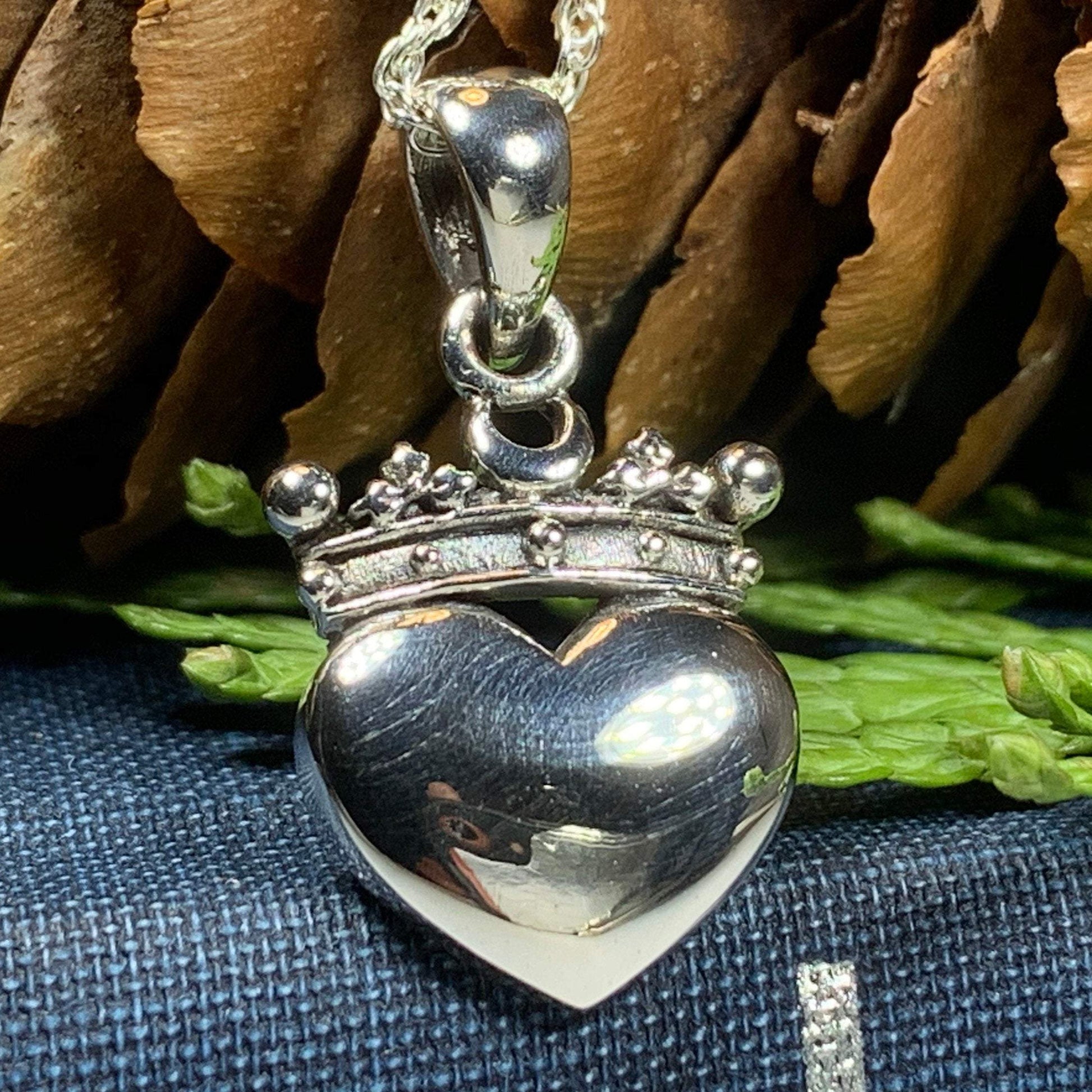 Traditional Irish Claddagh necklace symbolizing love, loyalty and friendship. Sterling silver Irish jewelry Celtic Crystal Designs