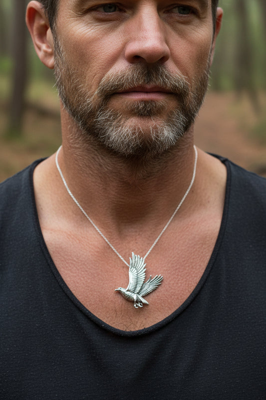 Eagle in Flight Necklace in Sterling Silver