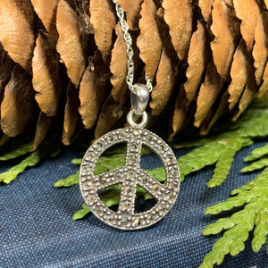 Peace Sign Marcasite Necklace