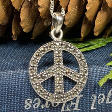 Load image into Gallery viewer, Peace Sign Marcasite Necklace
