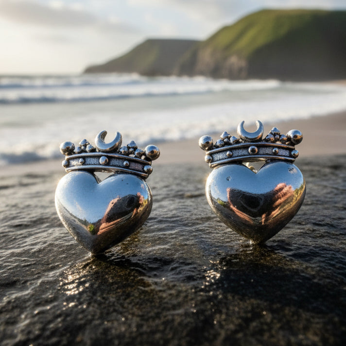 Traditional Irish Claddagh earrings symbolizing love, loyalty and friendship. Sterling silver Irish jewelry Celtic Crystal Designs