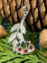 Load image into Gallery viewer, Solid Sterling Silver Rowan tree Pendant with carnelian stone &quot;berries&quot;. Celtic symbol represents the connection of all living things. Sterling silver necklace with red carnelian to create this mystical tree - known as the Goddess Tree!
