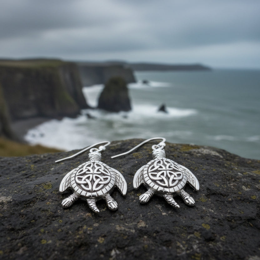 Celtic Turtle Earrings in Sterling Silver — view 3