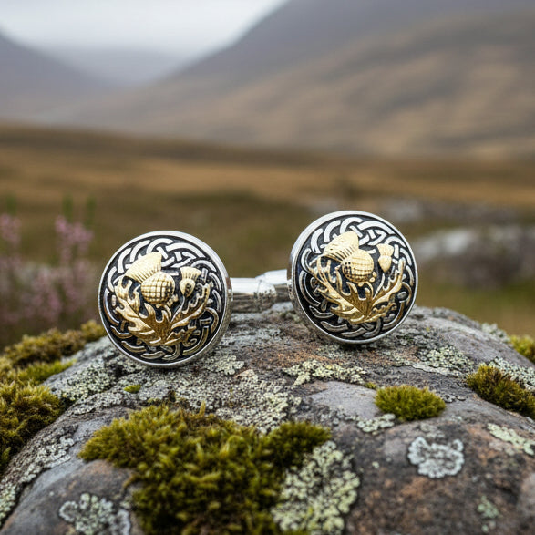 Golden Thistle Cufflinks - Handmade in Scotland — view 3