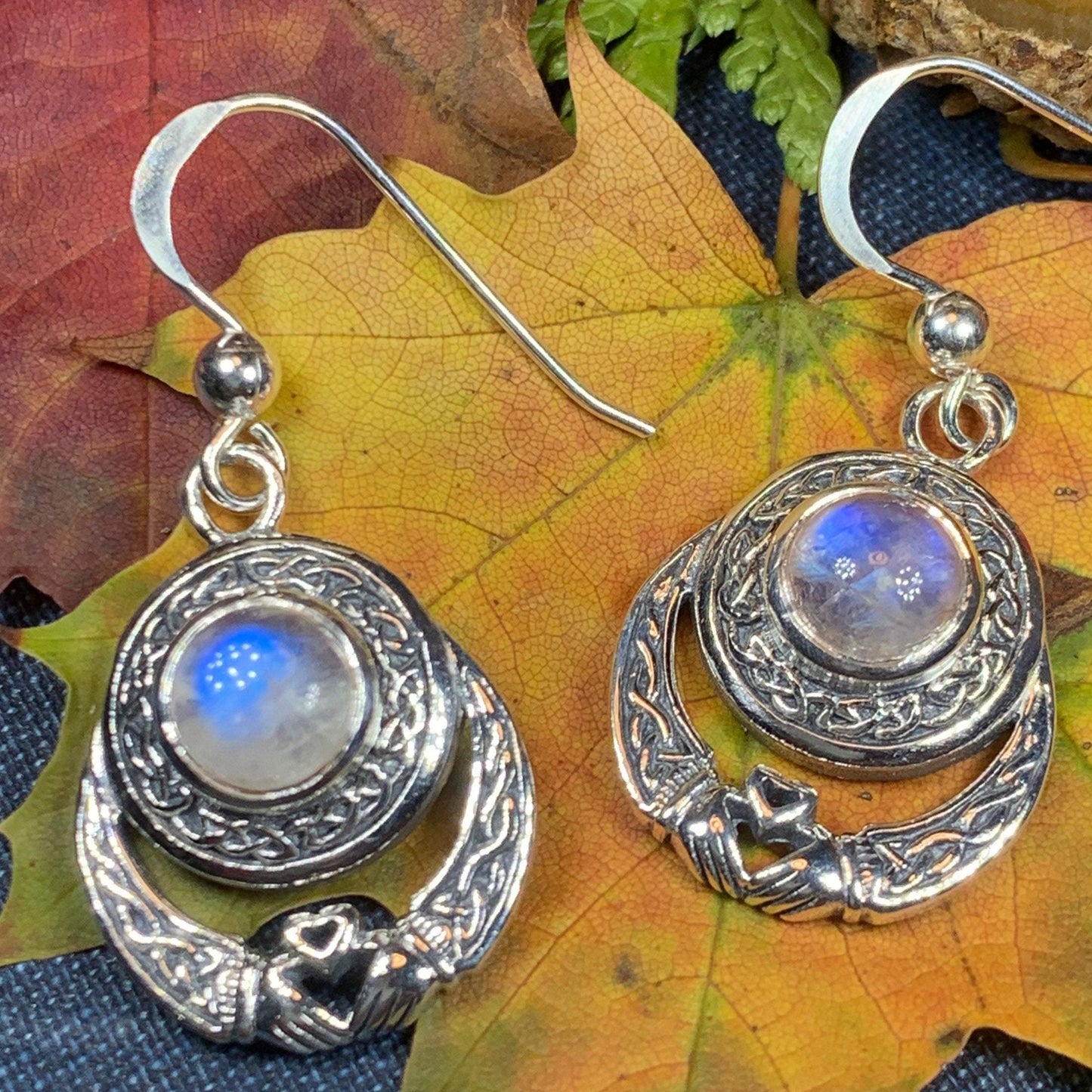 Tess Irish Claddagh Moonstone Earrings in Sterling Silver — view 5