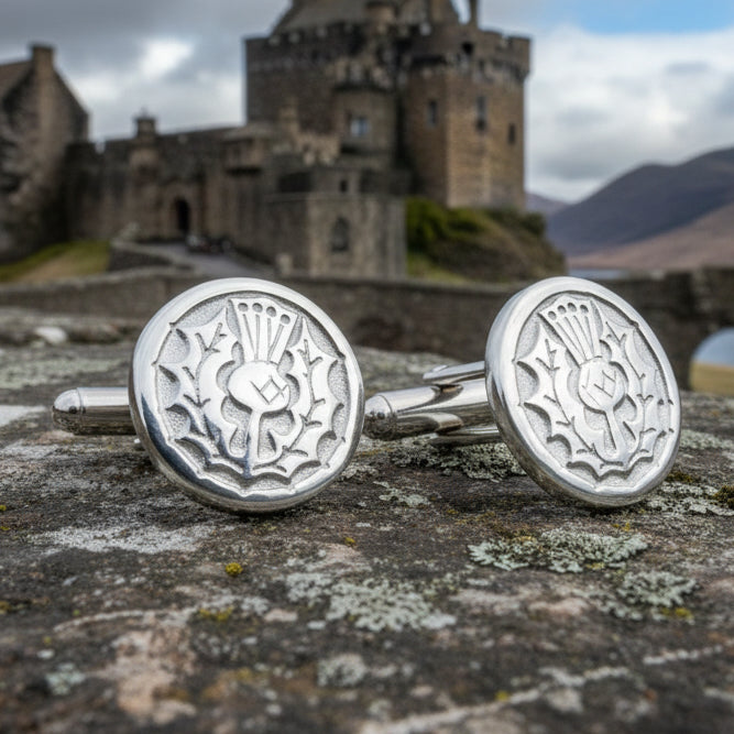 Brave Thistle Cufflinks - Handmade in Scotland in pewter